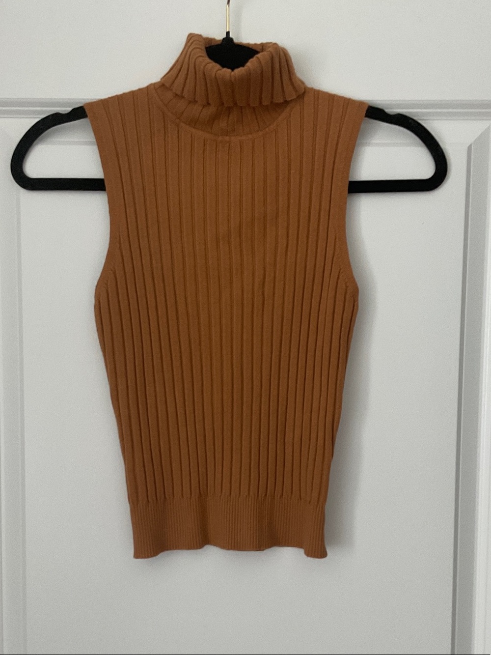 Haute Monde Sleeveless Ribbed Turtleneck Tank - Camel Brown